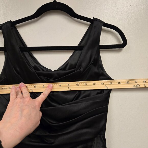 Vintage Express Y2K Women's sz 2 Black Ruched Bodycon Silk Cocktail Dress Sleeve - Picture 8 of 15